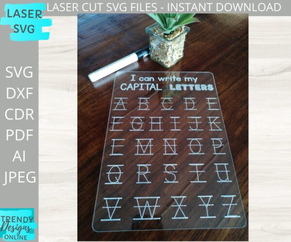 Alphabet Tracing Board svg, ABC Dry Erase Board, Trace Mat file