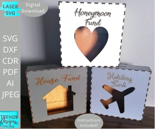 Savings Box svg, Holiday fund box, Honeymoon box, House Funds box svg