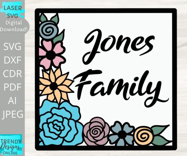 Floral Sign svg, Jones Family floral, Hand drawn Nursery floral file SVG