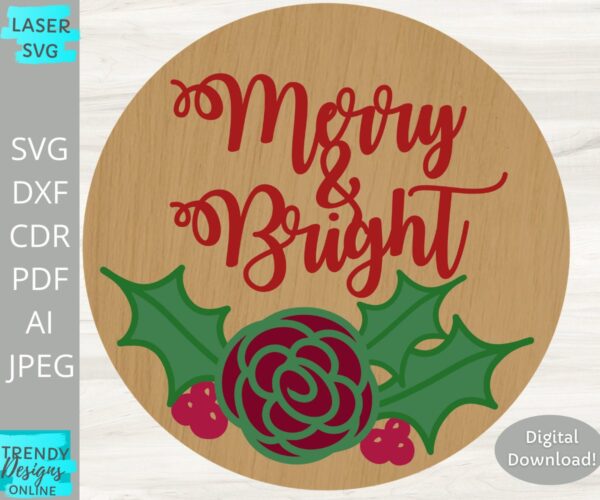 Floral Sign svg, Merry & Bright floral, Hand drawn Nursery floral files SVG
