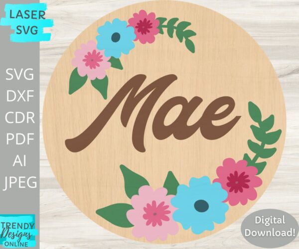 Mae Floral Laser svg, Nursery floral files SVG