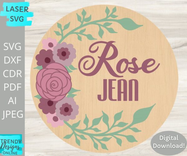 Rose Jean Floral Laser svg, Nursery floral files SVG