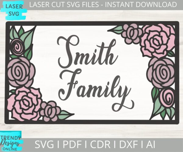 Smith Family Floral Laser svg, Nursery floral files SVG