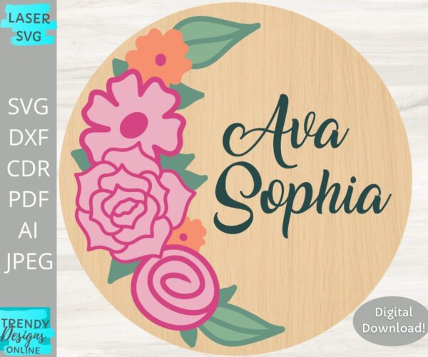 Hand drawn Ava Sophia floral SVG, Nursery floral files SVG