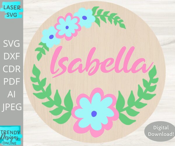 Floral Sign svg, Isabella floral, Hand drawn Nursery floral files