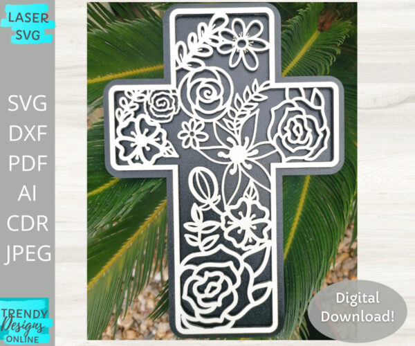 Floral Cross svg, Easter Cross svg, Hand Drawn svg