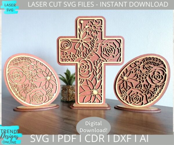 Floral Easter Shelf Sitter svg, Hand Drawn svg, Cross stand svg