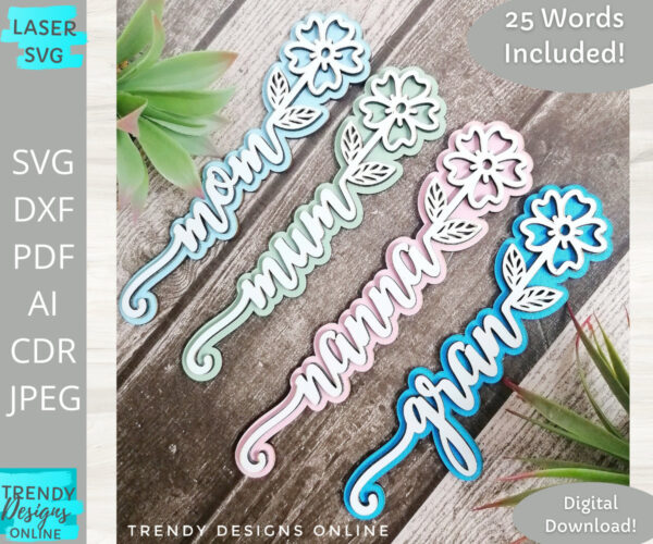 Flower words Bundle svg, Mothers day Floral words svg