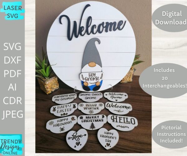Interchangeable Gnome svg, Welcome Gnome file, Shiplap circle svg