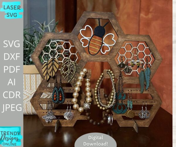 Bee Jewelry Stand Svg, Hexagon Earrings display stand svg