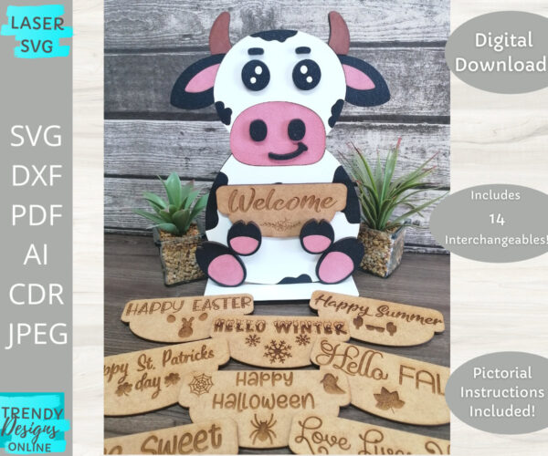 Cow Interchangeable svg, Freestanding Cow svg