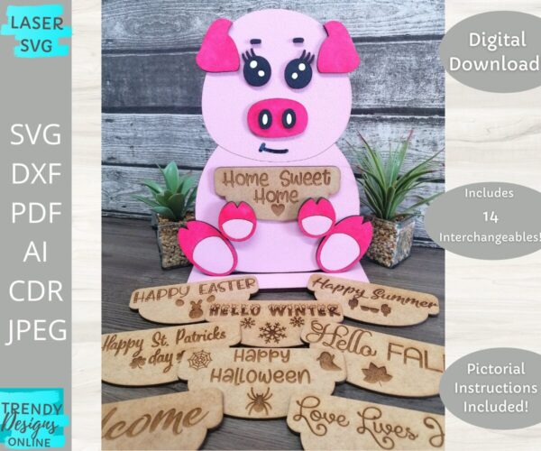 Pig Interchangeable svg, Freestanding Pig svg
