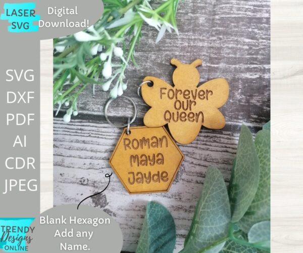 Bee Hexagon Keychain svg, Mothers day Keyrings svg