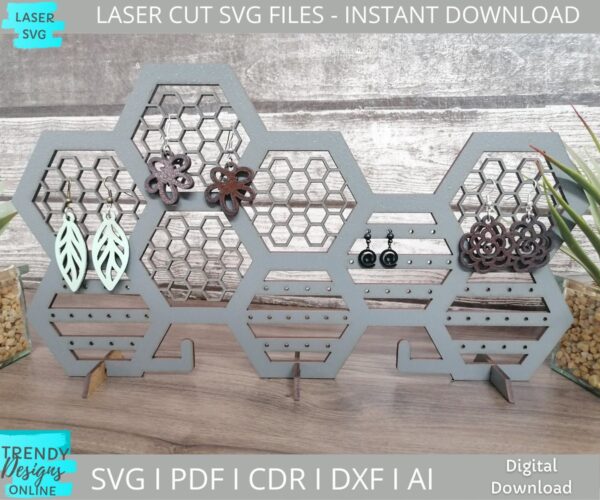 Hexagon Jewelry Stand Svg, Earrings display stand svg