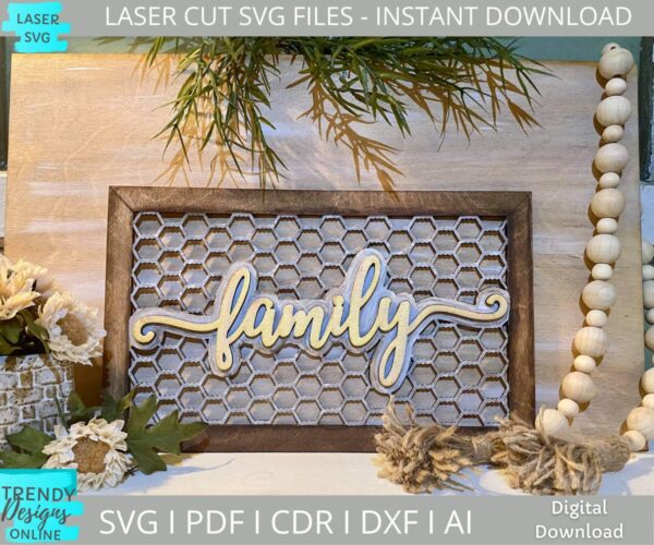 Family Sign svg, Farmhouse Chicken wire decor Svg