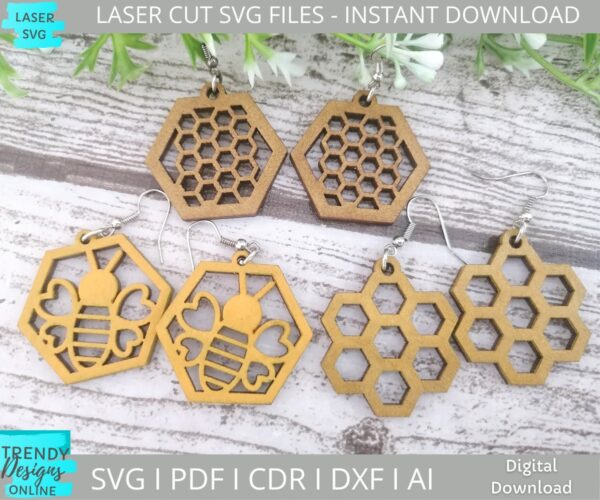 Bee Earrings svg, Honeycomb earrings svg