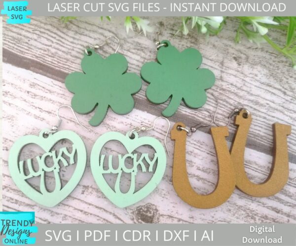 St. Patrick's earrings svg, Shamrock earrings svg