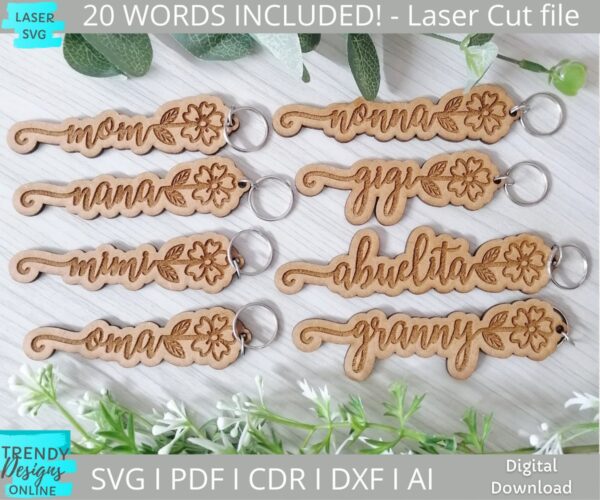 Mothers day Keychains svg, Floral Keyrings svg