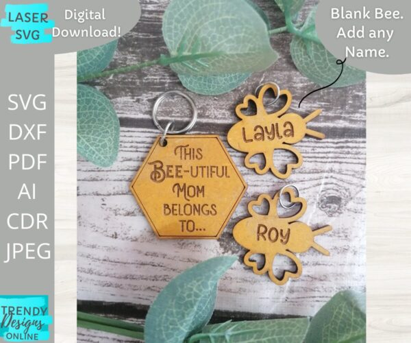 Bee Keychain svg, Mothers day Keyrings svg