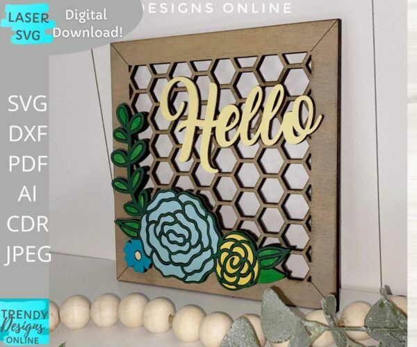 Hello Floral Sign svg, Spring Florals svg
