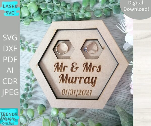 Hexagon Rings Holder svg, Wedding Rings Wooden Holder svg