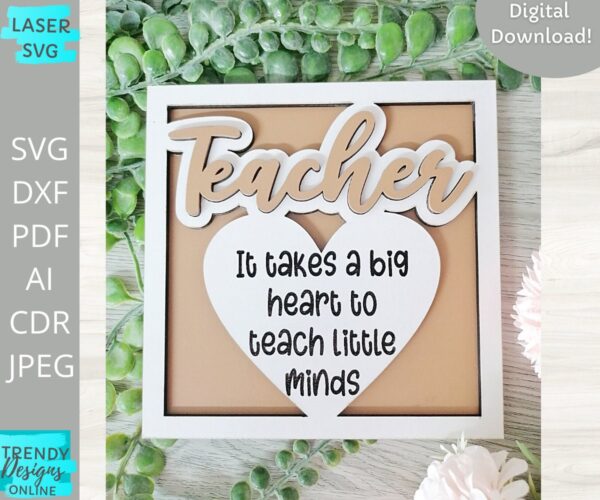 It takes a Big Heart to shape Little minds sign svg, Teacher appreciation Sign svg