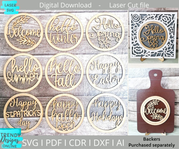 Interchangeable circles for backer svg, Seasonal Interchangeables svg