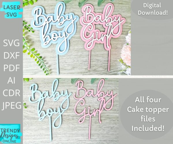Baby Boy Cake Topper svg, Baby Girl Cake Topper svg