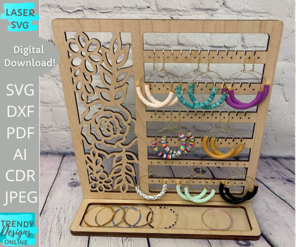 Jewelry & Trinkets stand svg, Floral earrings stand svg