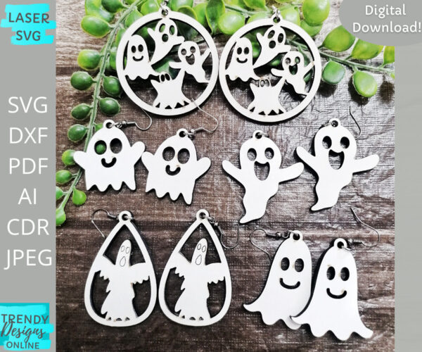 Ghosts Earrings svg file, Halloween Earrings Bundle svg