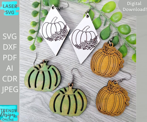 Fall Pumpkin Earrings Bundle File, Floral Pumpkin Earrings svg