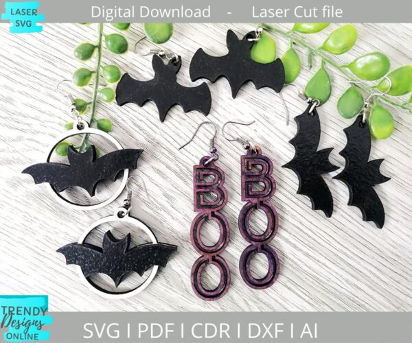 Bats Earrings svg file, Halloween Earrings Bundle svg