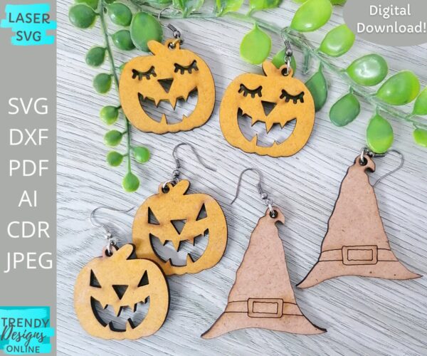Pumpkin earrings svg, Witch Hat earrings svg