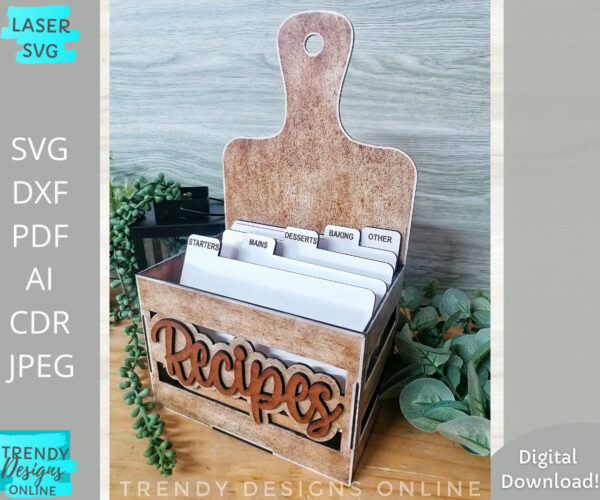 Recipe Crate svg file, Cutting board Recipe Box svg