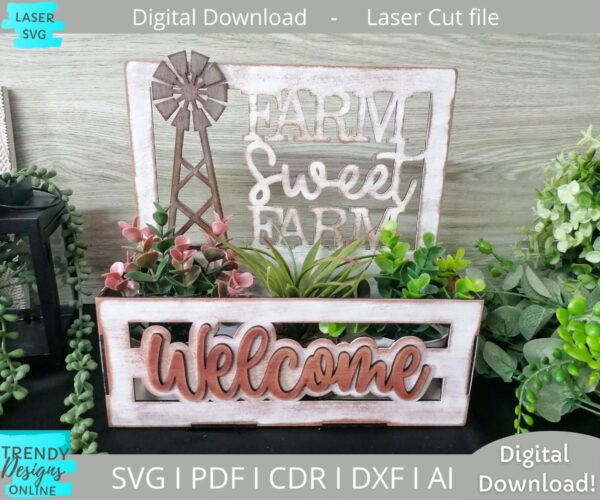 Farm sweet Farm Windmill Planter svg file, Welcome Planter svg