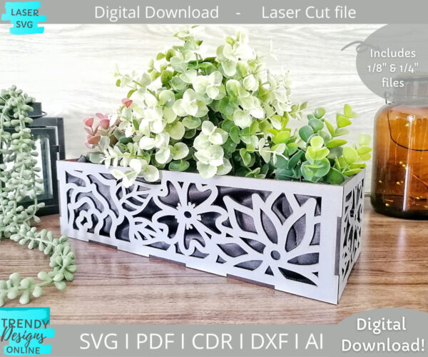 Floral Crate centerpiece svg file, Jar holder svg file