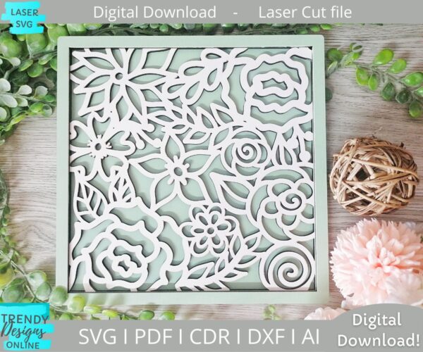 Floral Square svg file, Layered Blank Floral Square svg