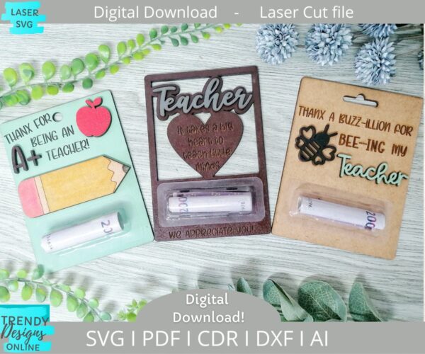 Teacher Money cards Bundle svg, Lip balm pouch card svg