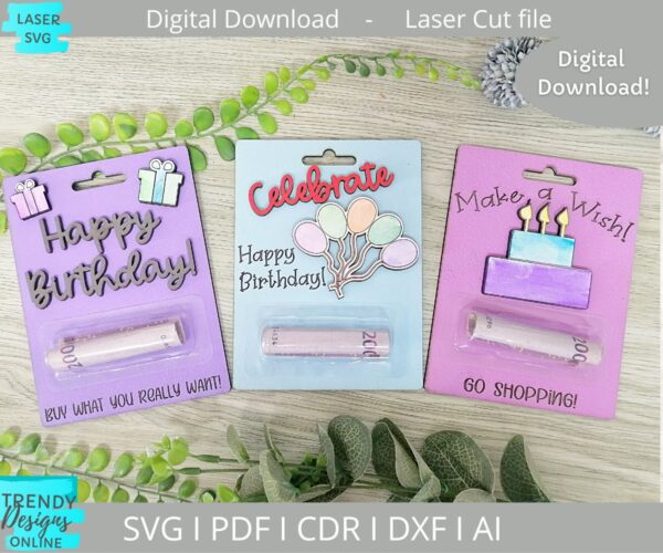 Birthday Money cards Bundle svg, Lip balm pouch card svg