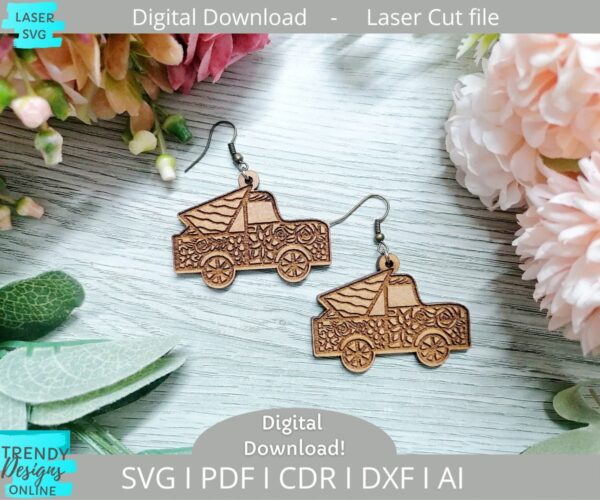 Vintage Red Farm Truck Earrings svg file