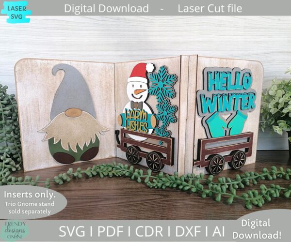 Inserts for Trio Interchangeable Stand- Snowman Hello Winter svg