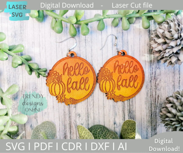 Hello Fall Earrings svg File, Fall Pumpkin Earrings svg