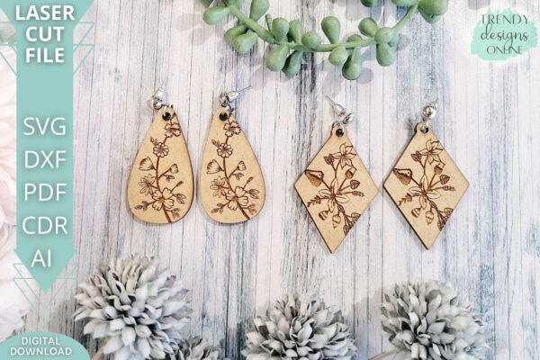Floral engraved Earrings set svg