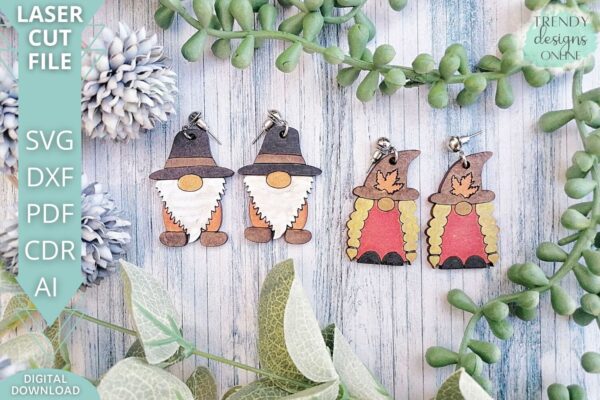 Fall Gnome Earrings svg, Pilgrim earrings svg