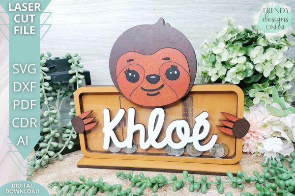 Sloth Money Bank svg, Piggy Bank Box svg, Coin Box svg