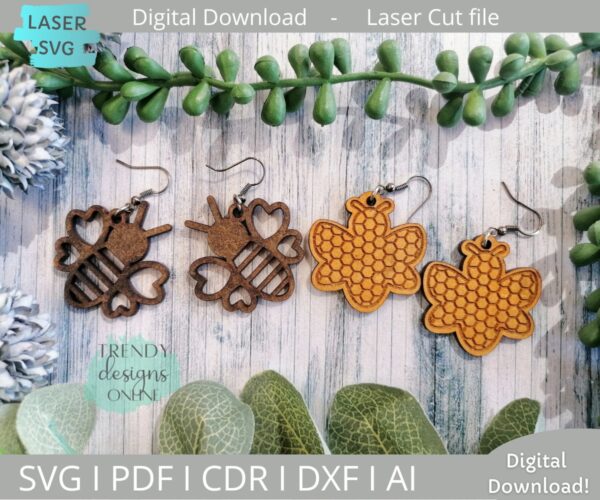 Bee Earrings svg, Honeycomb earrings bundle svg