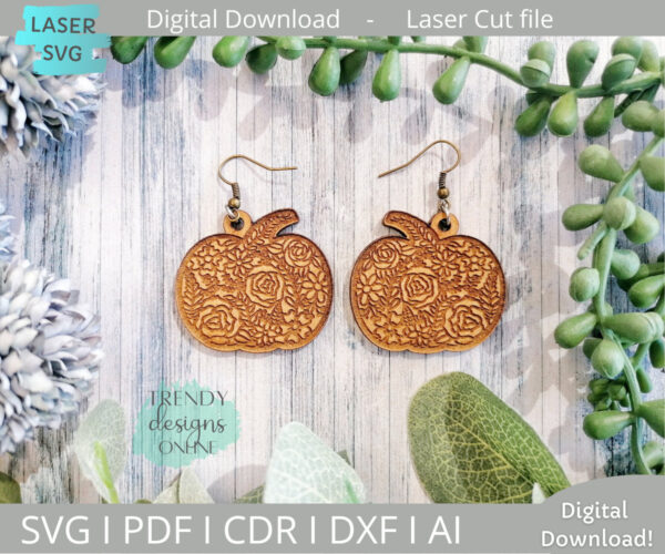 Floral Pumpkin Fall Earrings svg