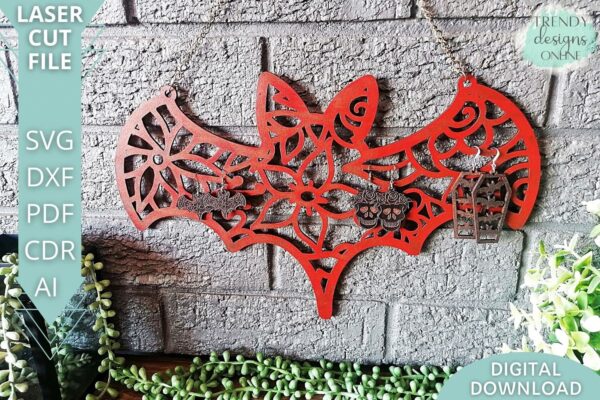 Floral Bat Jewelry display stand svg