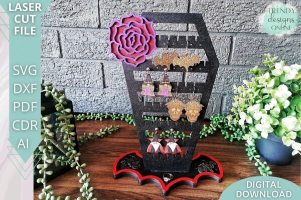 Coffin earring display stand svg, Gothic Jewelry stand svg file