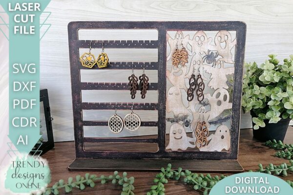 Ghosts earrings stand svg file, Halloween Earrings display svg